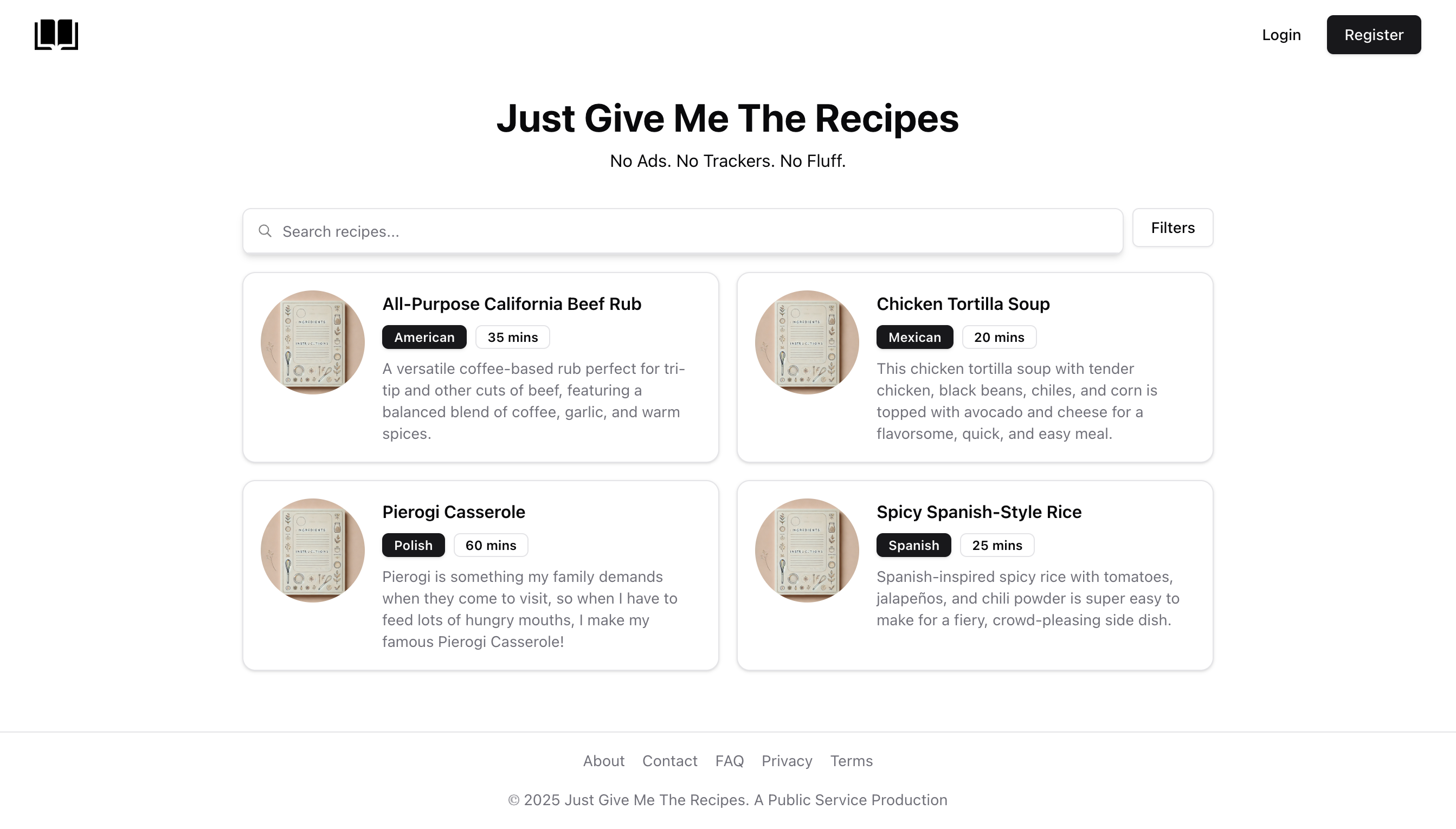 justgivemethe.recipes — Fast, structured recipe platform preview