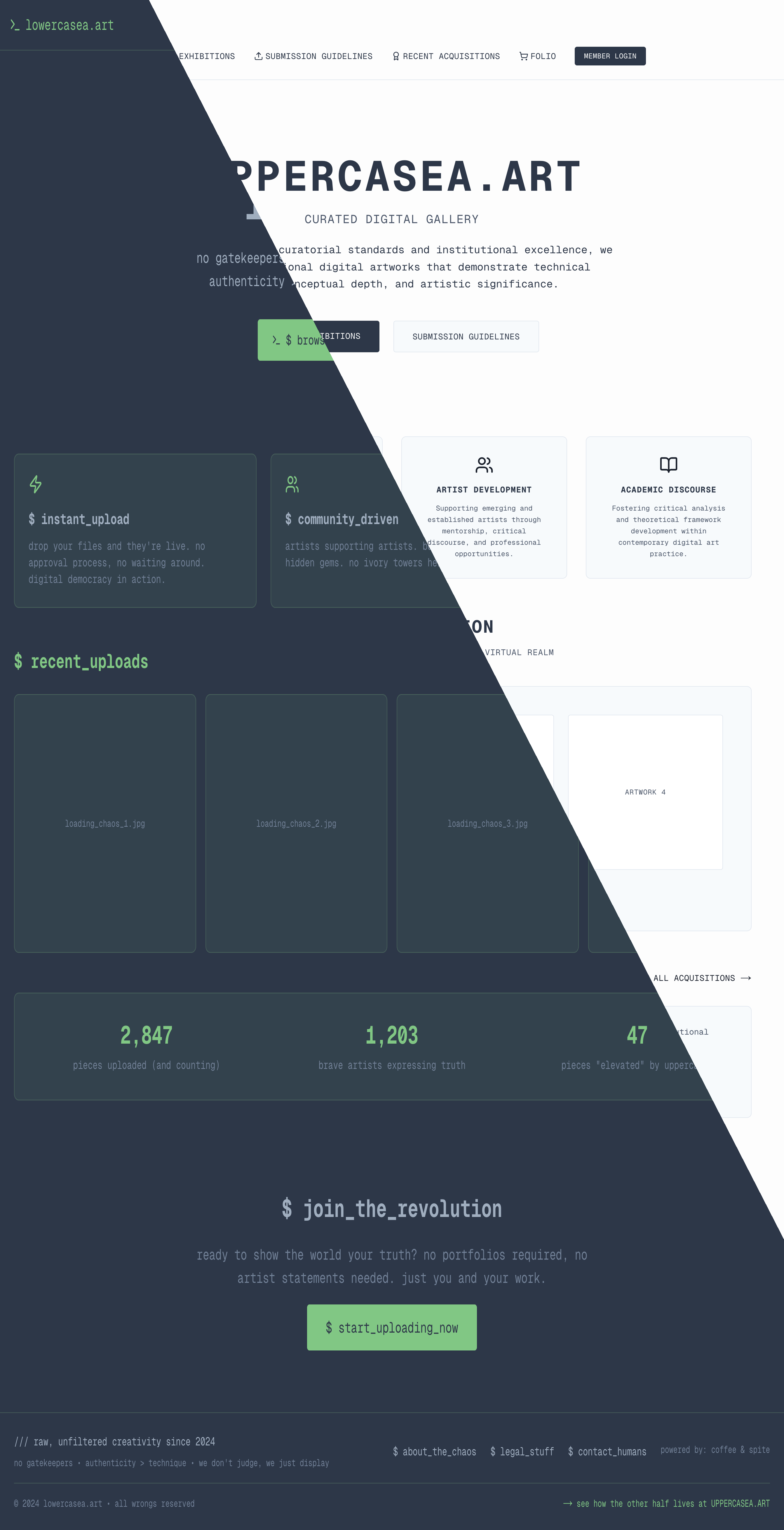 lowercasea.art — Dual-sided art marketplace preview